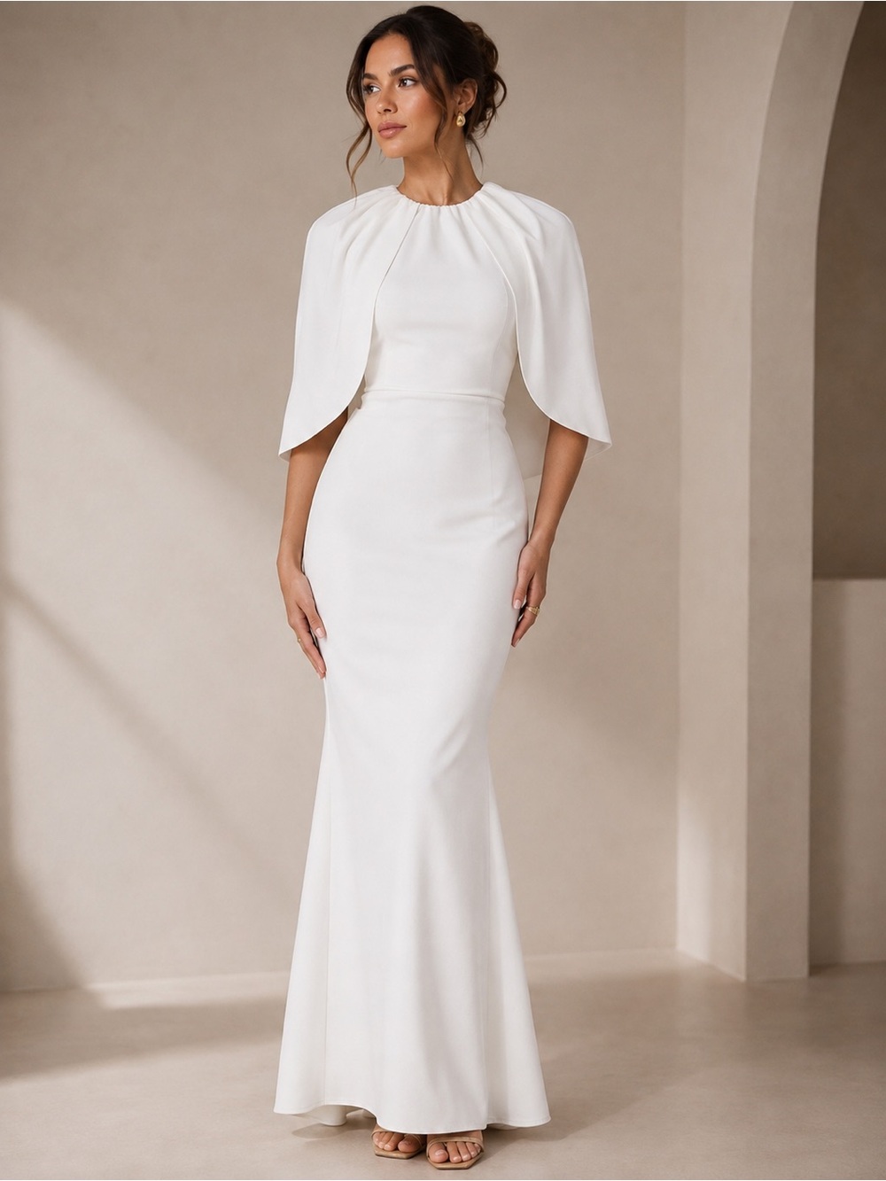 Club L London Kianne White Draped Cape Sleeve Maxi Dress size 2
